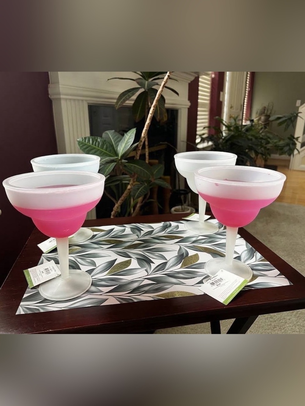 Living Quarters Frosty Margarita 13.5 oz Plastic Glasses Set of 4 Pink/White/Blu